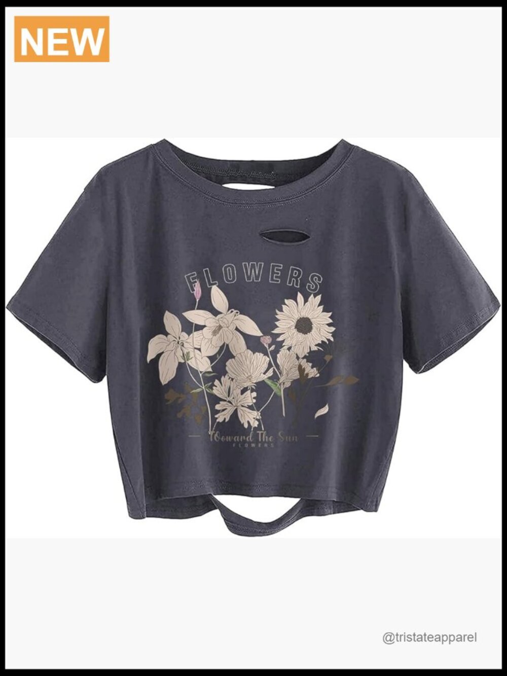 Women's Floral Graphic Crop Top Short Sleeve Crew Neck Cutout Distressed T-Shirt